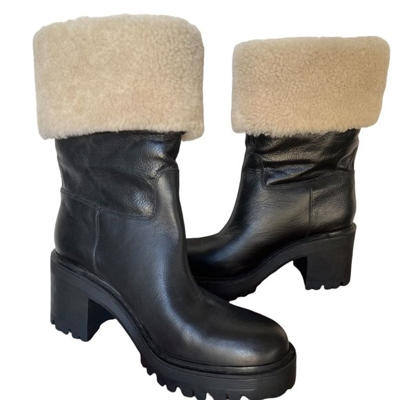 Marc Fisher Willow Leather Sherpa Cuff Pull On Ankle Boots - Picture 4 of 8